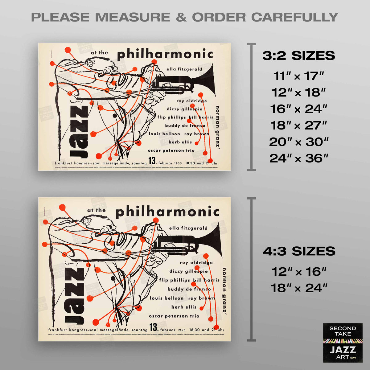 Ella Fitzgerald - Roy Eldridge jazz poster - Jazz at the Philharmonic - Frankfurt - 1955 (horizontal)