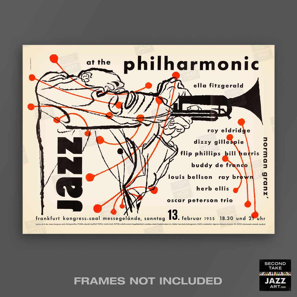 Ella Fitzgerald - Roy Eldridge jazz poster - Jazz at the Philharmonic - Frankfurt - 1955 (horizontal)