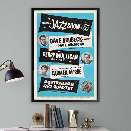 Dave Brubeck - Gerry Mulligan - Carmen McRae - AJQ jazz poster - Modern Jazz Stars - 1955
