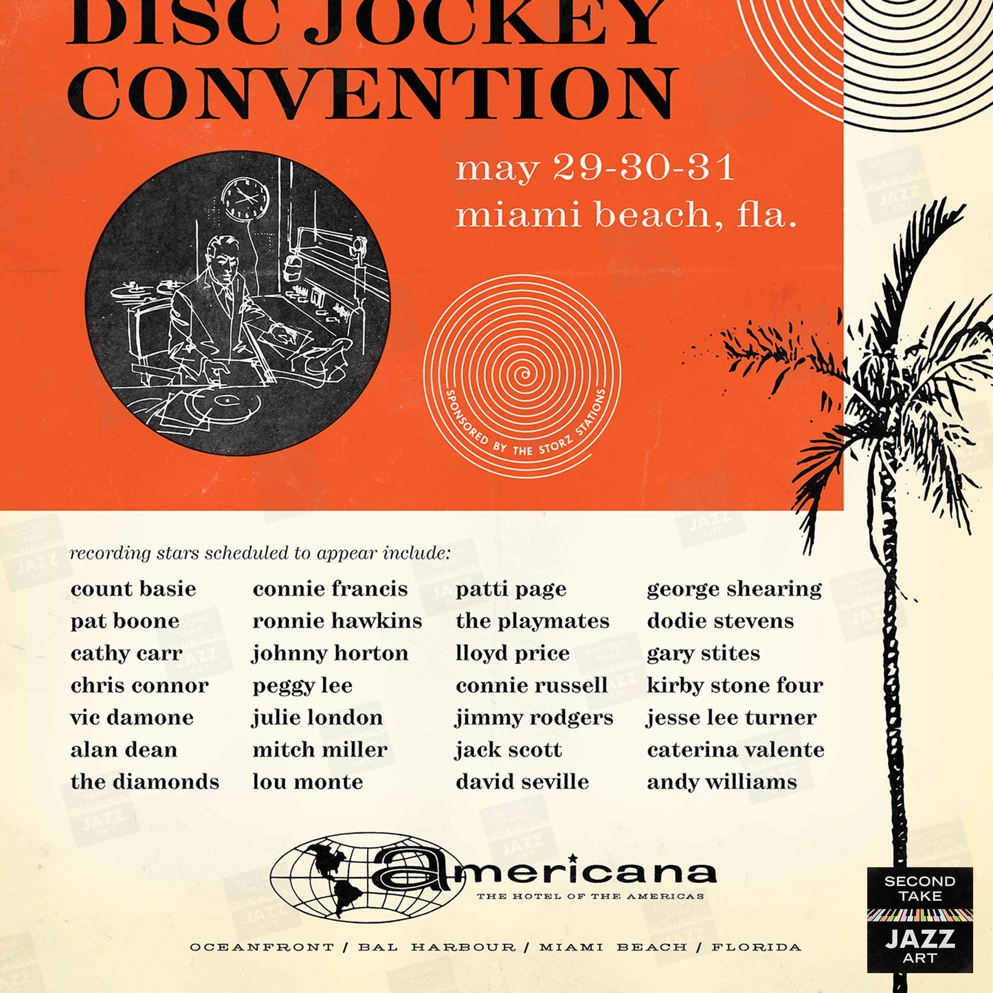 1959 Miami DJ Convention jazz poster - Peggy Lee, George Shearing, Count Basie - Miami, Florida