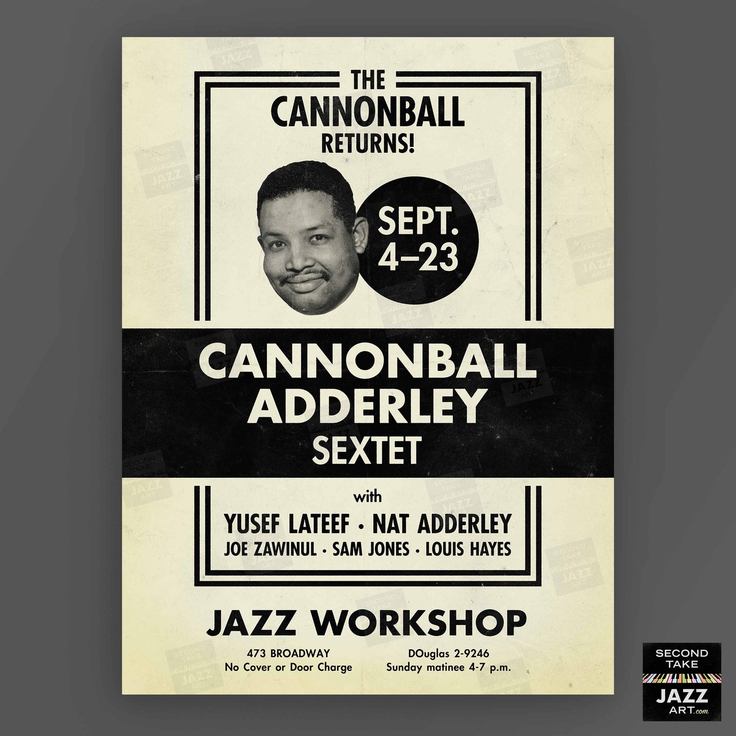 Cannonball Adderley jazz poster - Jazz Workshop Revisited - San Francisco - 1962