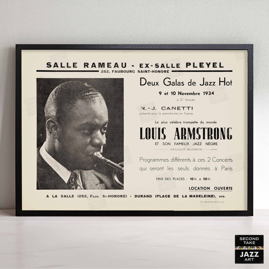 Louis Armstrong jazz poster - Salle-Pleyel - Paris - 1934 (horizontal)
