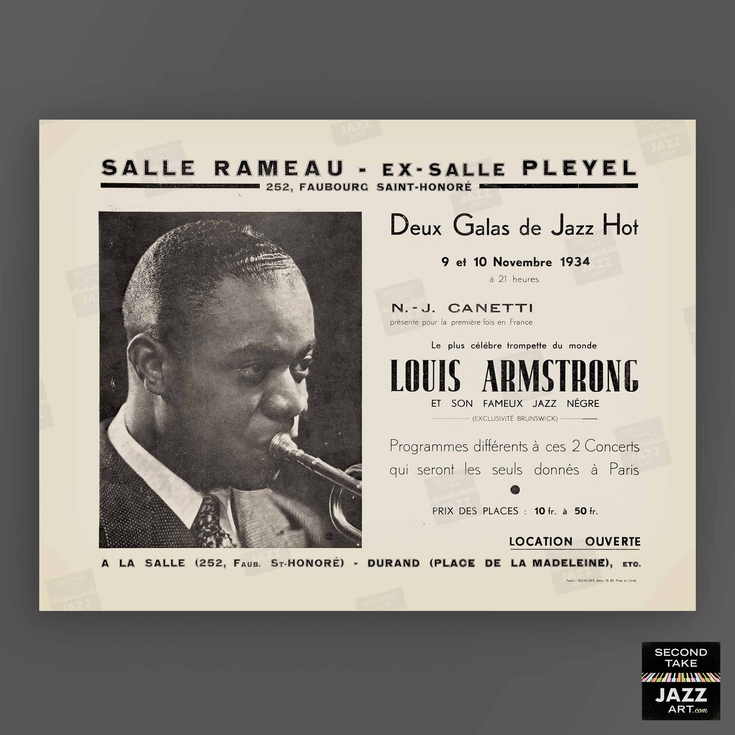 Louis Armstrong jazz poster - Salle-Pleyel - Paris - 1934
