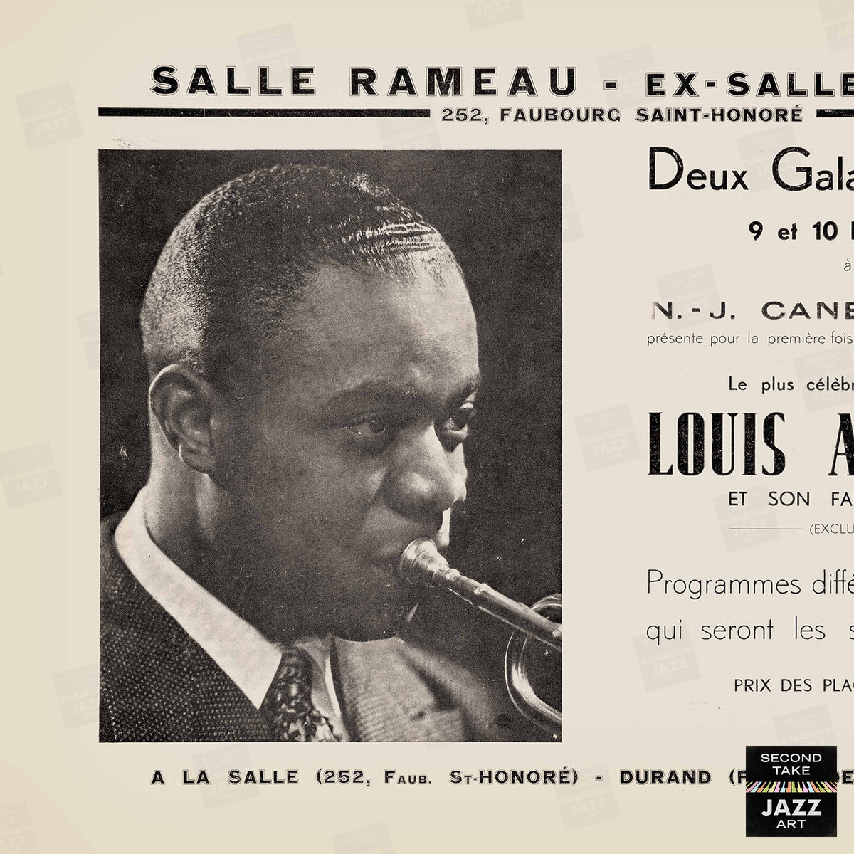 Louis Armstrong jazz poster - Salle-Pleyel - Paris - 1934 (horizontal)