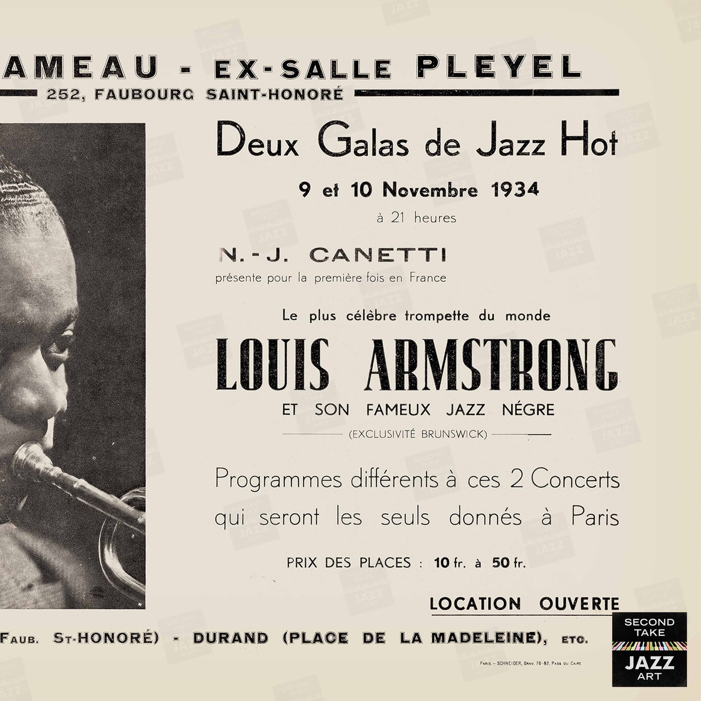 Louis Armstrong jazz poster - Salle-Pleyel - Paris - 1934