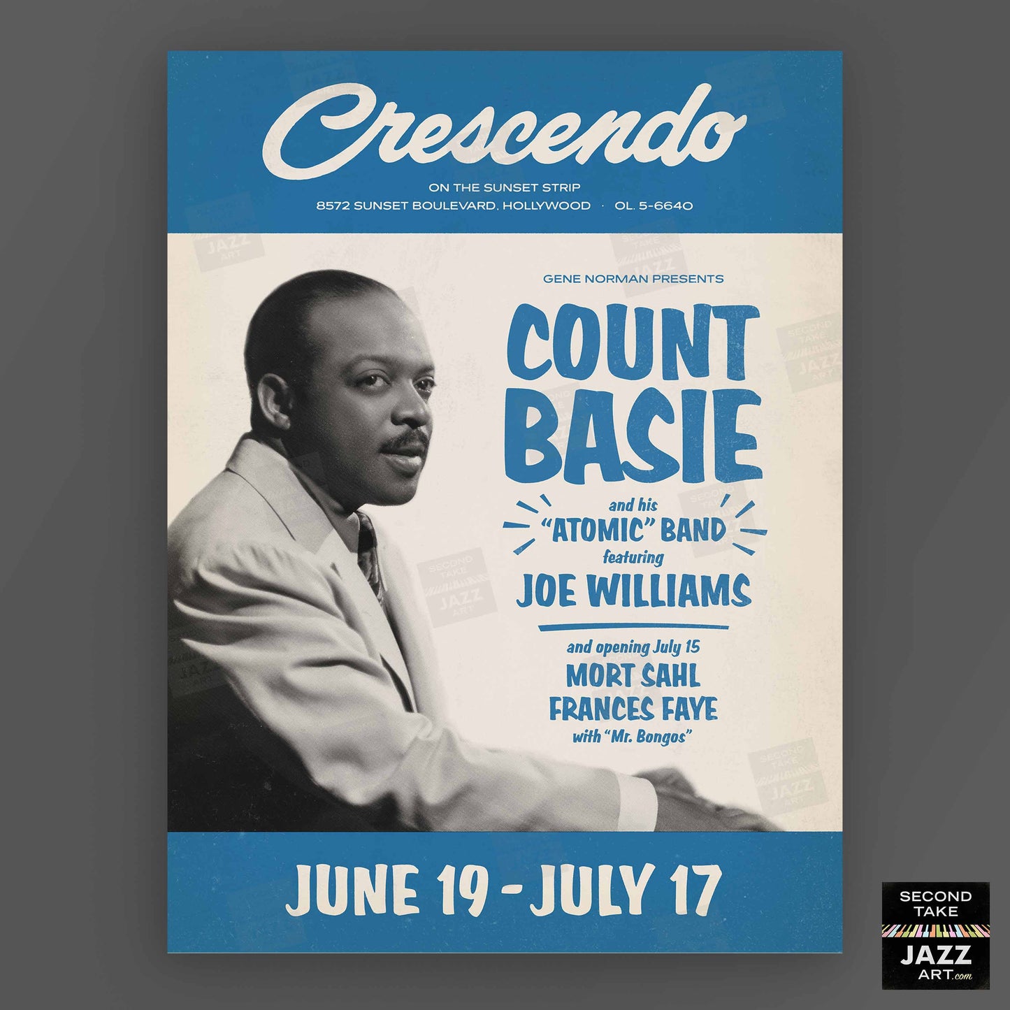 Count Basie jazz poster - Live At the Crescendo - Hollywood - 1958