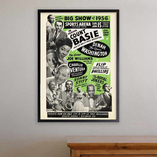 Count Basie - Dinah Washington jazz poster - Sports Arena - Toledo, Ohio - 1956