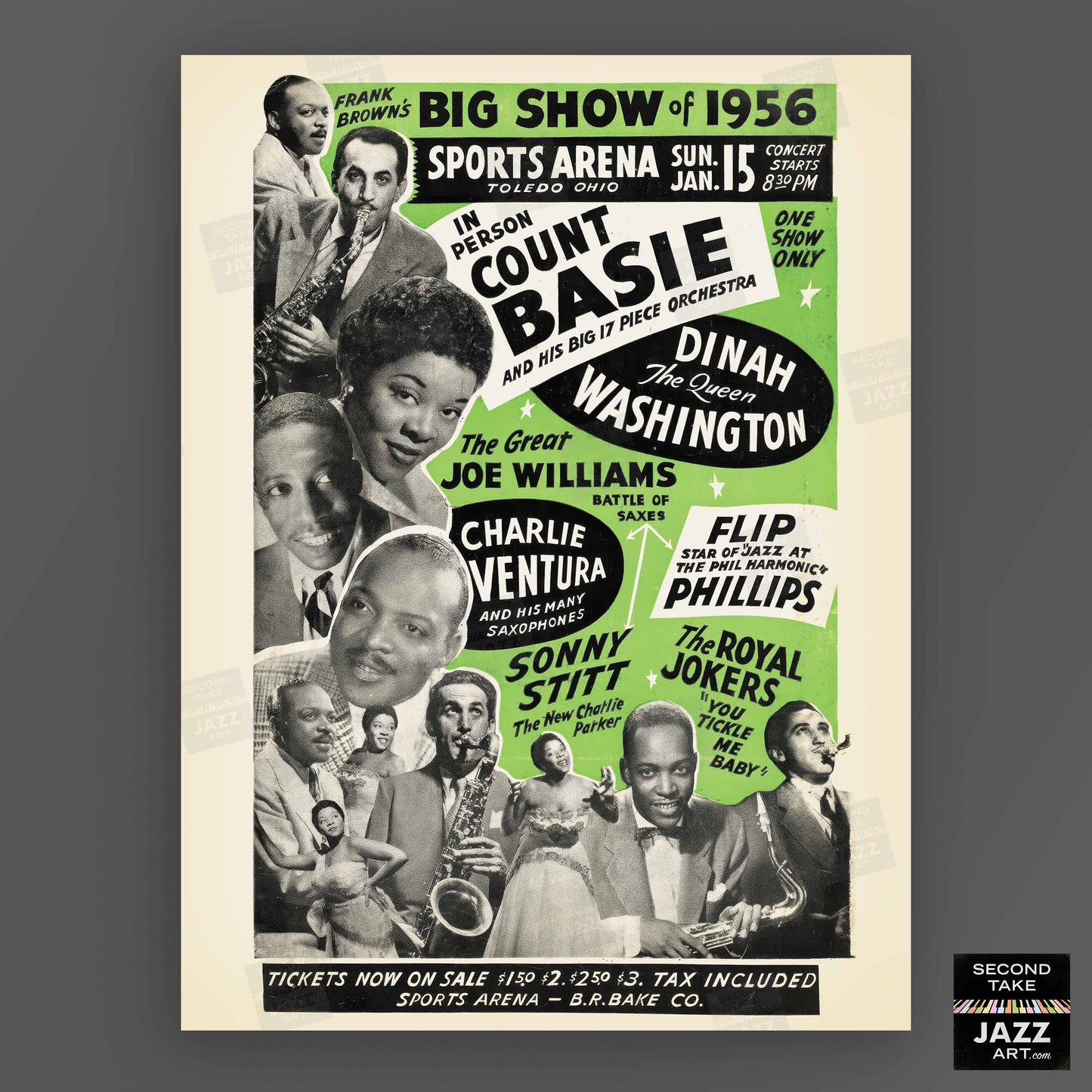 Count Basie - Dinah Washington jazz poster - Sports Arena - Toledo, Ohio - 1956