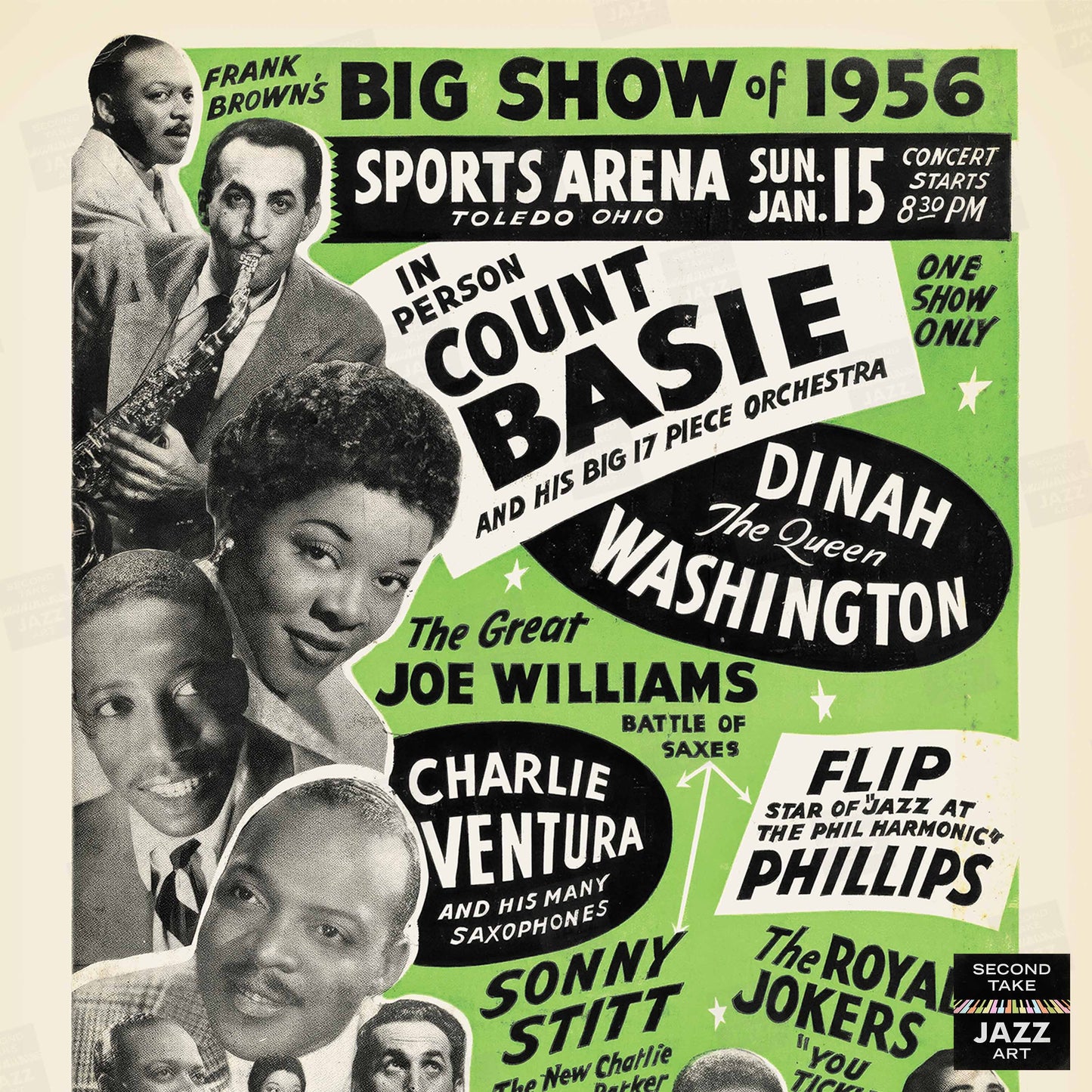 Count Basie - Dinah Washington jazz poster - Sports Arena - Toledo, Ohio - 1956