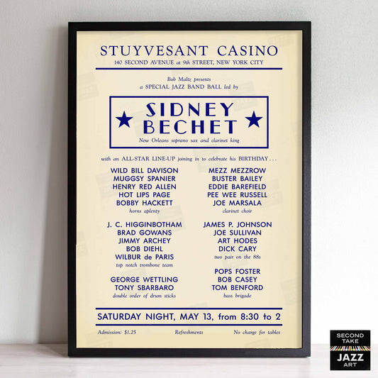 Sidney Bechet - Wild Bill Davison jazz poster - Stuyvesant Casino - 1950