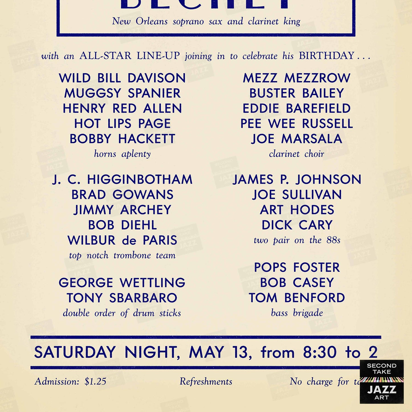 Sidney Bechet - Wild Bill Davison jazz poster - Stuyvesant Casino - 1950