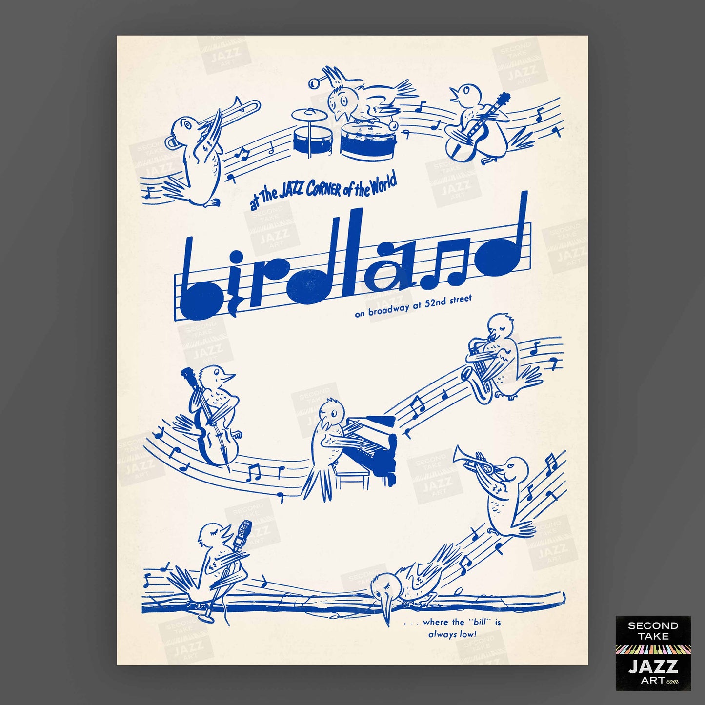 Birdland jazz poster - 52nd St - New York - 1950s (blue variant)