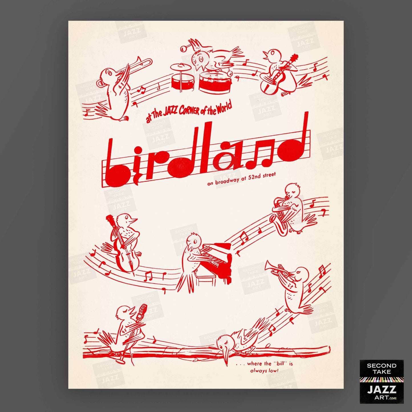 Birdland jazz poster - 52nd St - New York - 1950s (red variant)