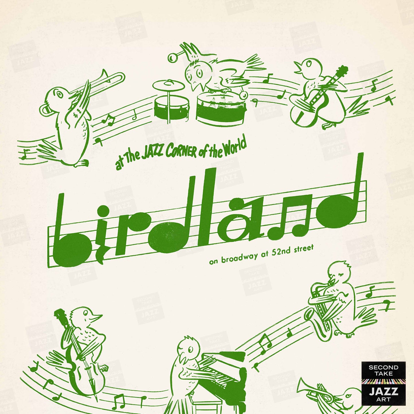 Birdland jazz poster - 52nd St - New York - 1950s (green variant)