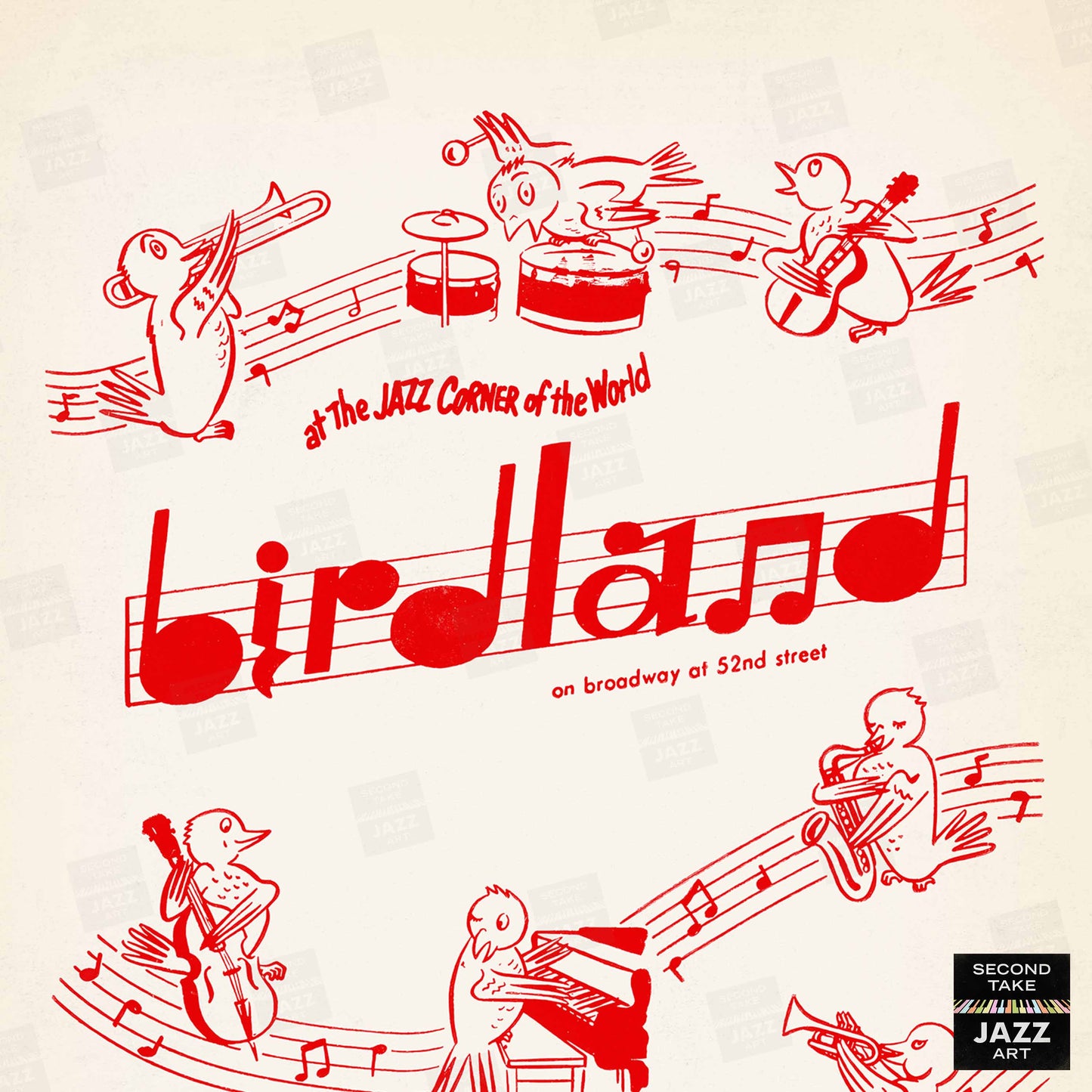 Birdland jazz poster - 52nd St - New York - 1950s (red variant)