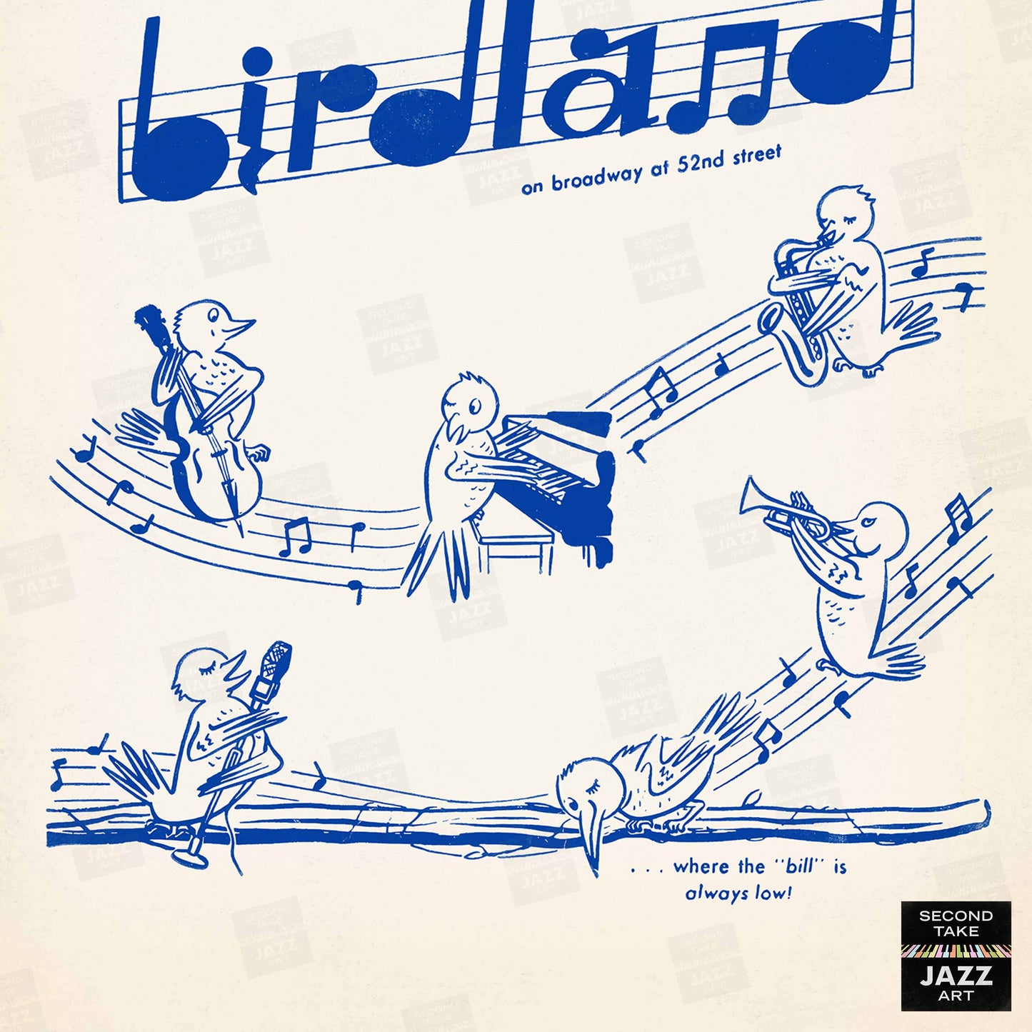 Birdland jazz poster - 52nd St - New York - 1950s (blue variant)