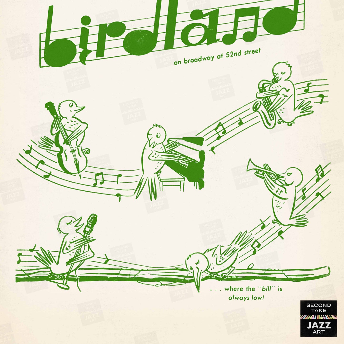 Birdland jazz poster - 52nd St - New York - 1950s (green variant)