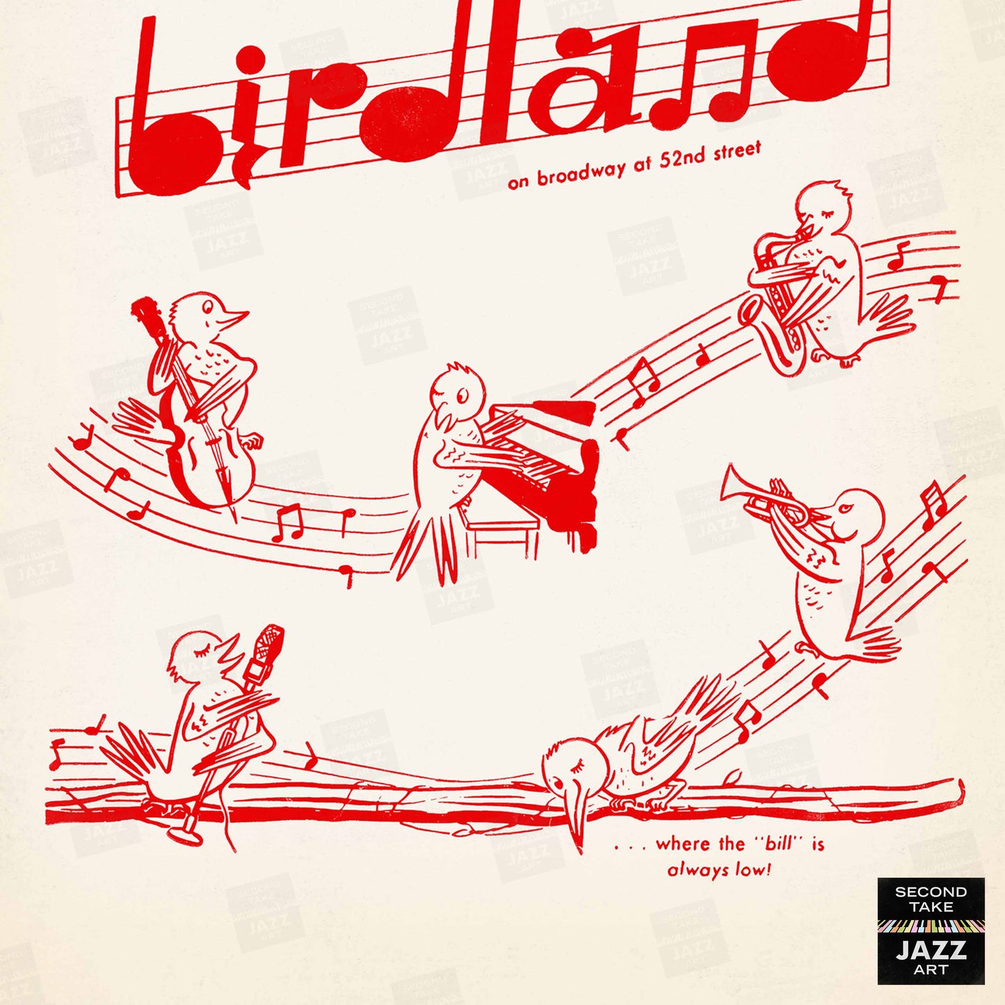 Birdland jazz poster - 52nd St - New York - 1950s (red variant)