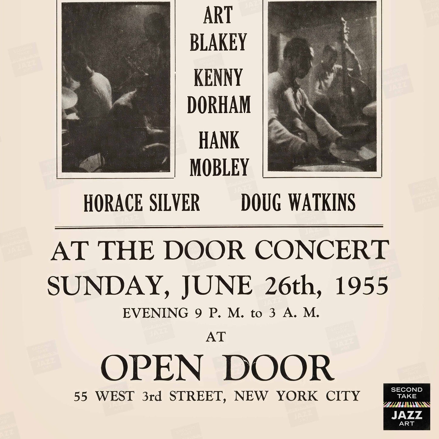 Art Blakey - Kenny Dorham - Hank Mobley jazz poster - Open Door - 1955