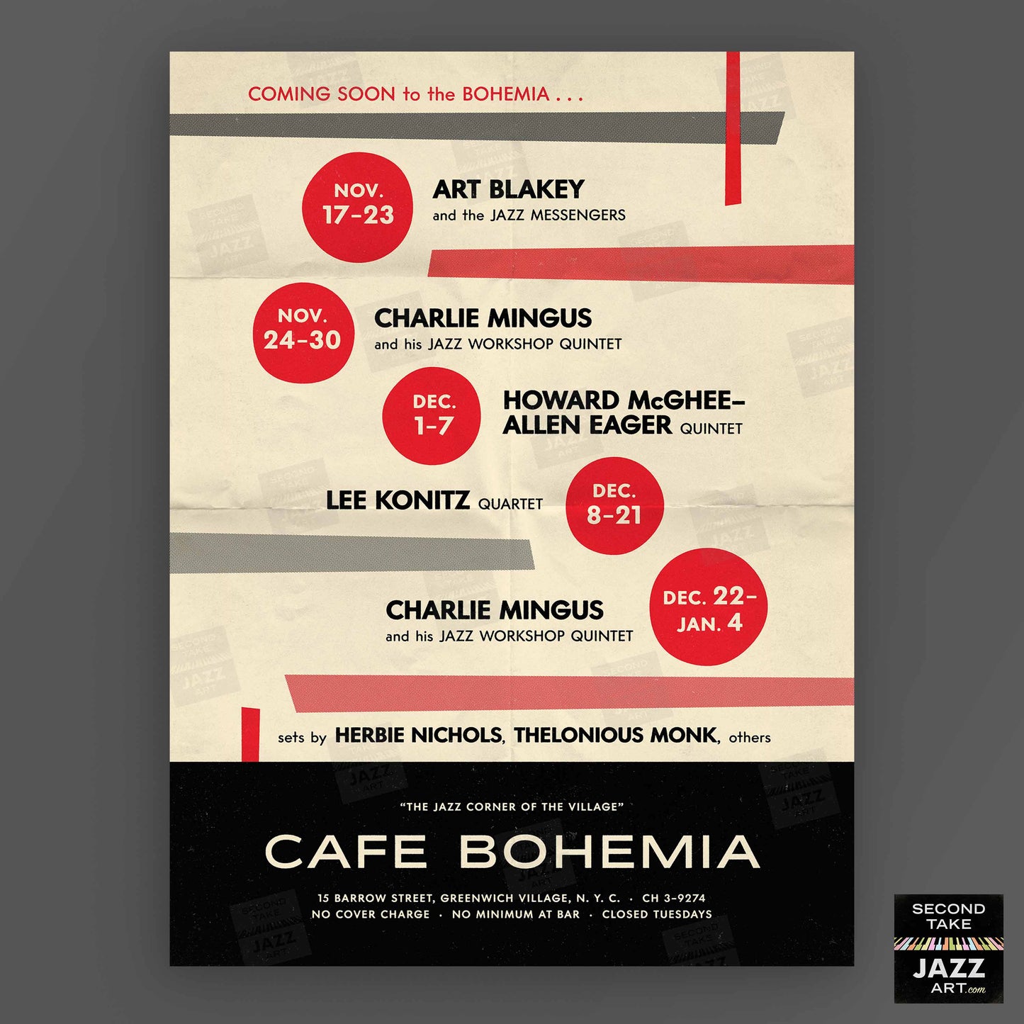 Art Blakey - Charles Mingus jazz poster - At the Cafe Bohemia - 1955