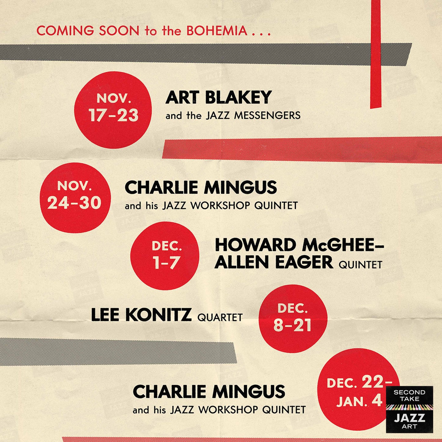 Art Blakey - Charles Mingus jazz poster - At the Cafe Bohemia - 1955