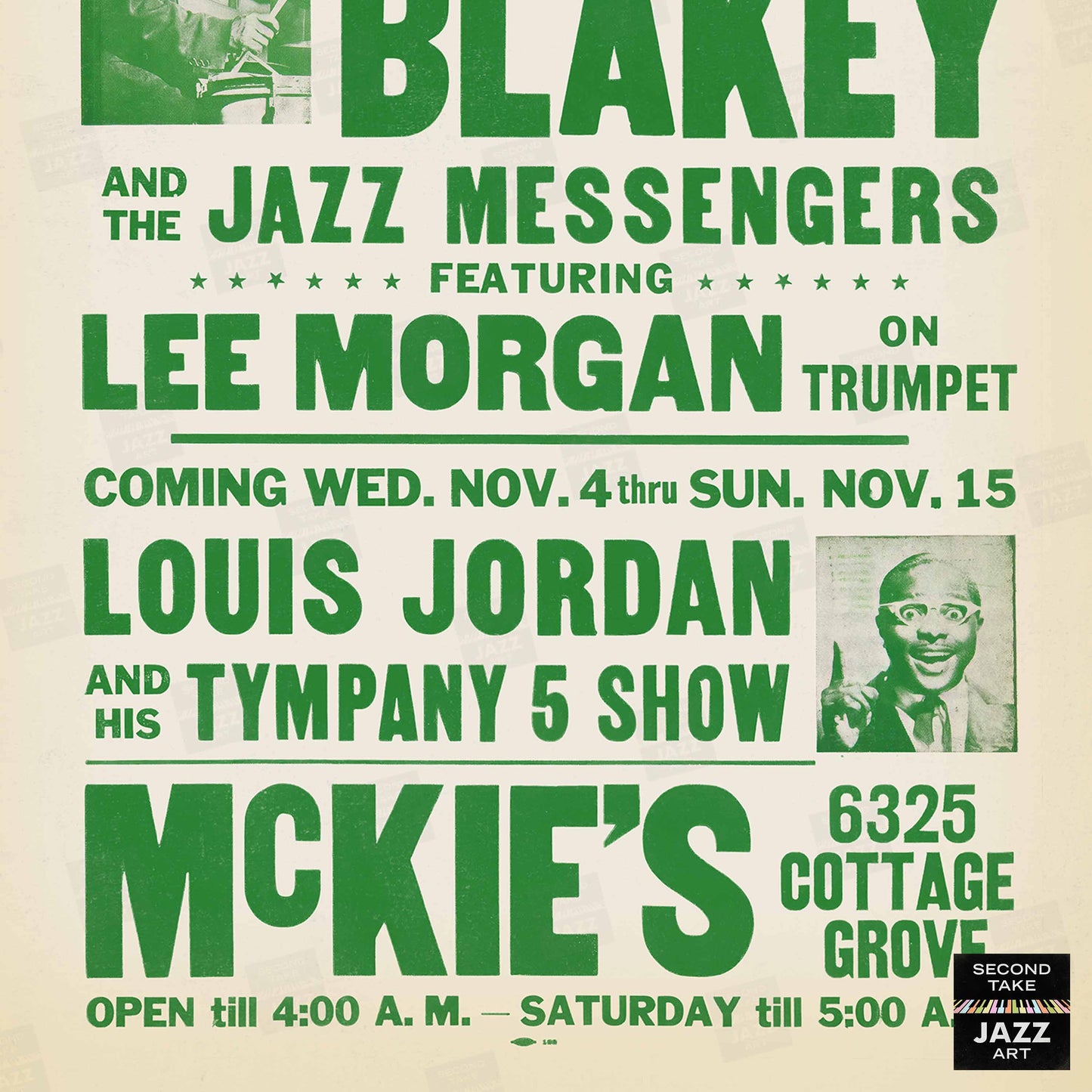 Art Blakey - Lee Morgan - Louis Jordan jazz poster - McKie's - 1964