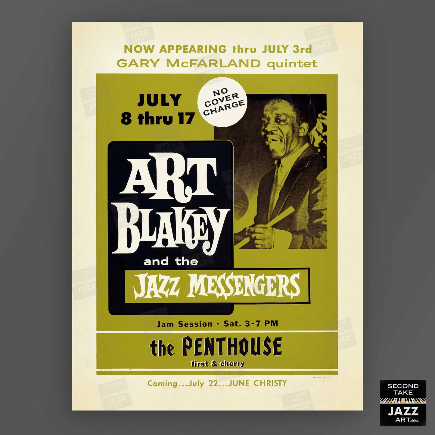 Art Blakey & The Jazz Messengers jazz poster - Penthouse - Seattle - 1960 (green variant)