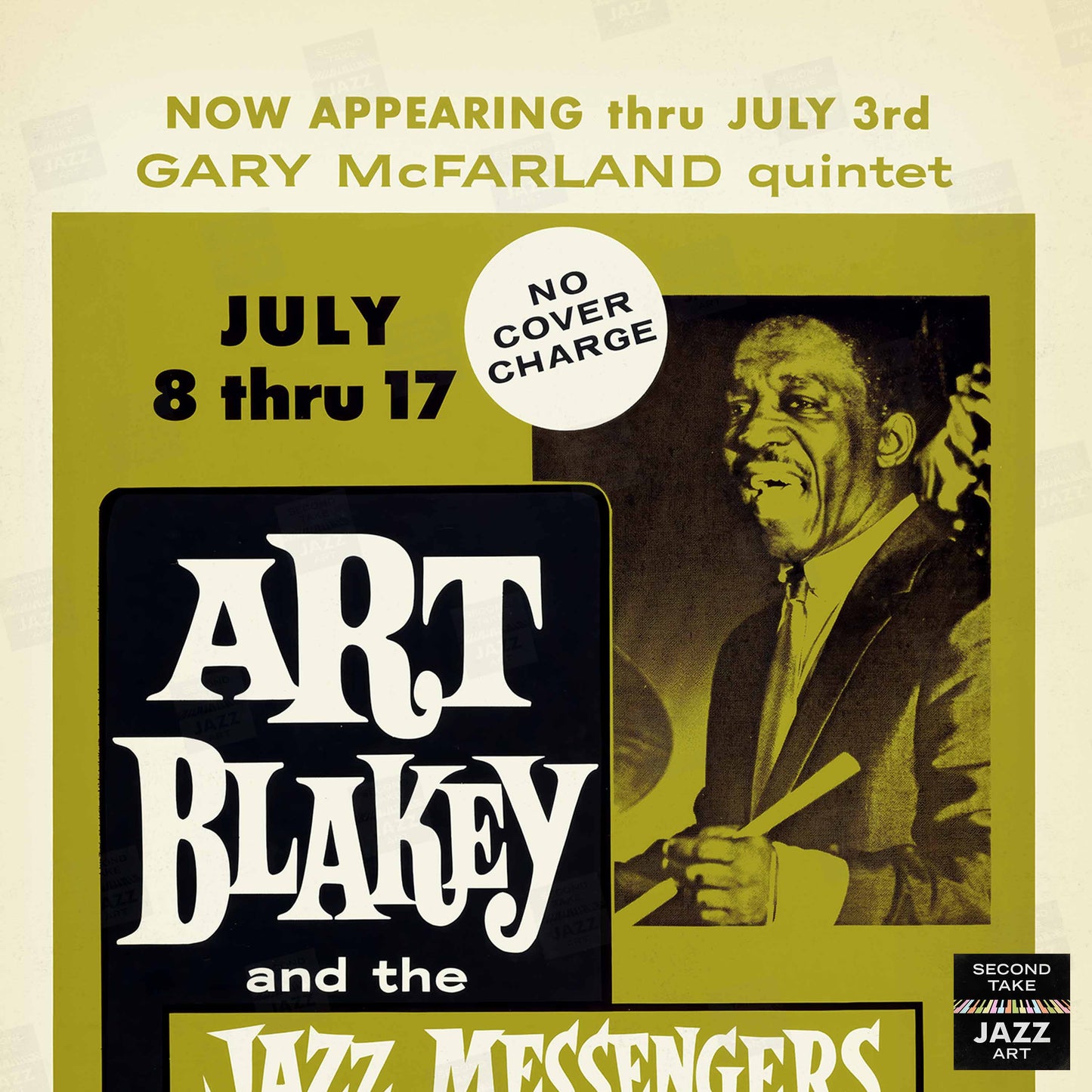 Art Blakey & The Jazz Messengers jazz poster - Penthouse - Seattle - 1960 (green variant)