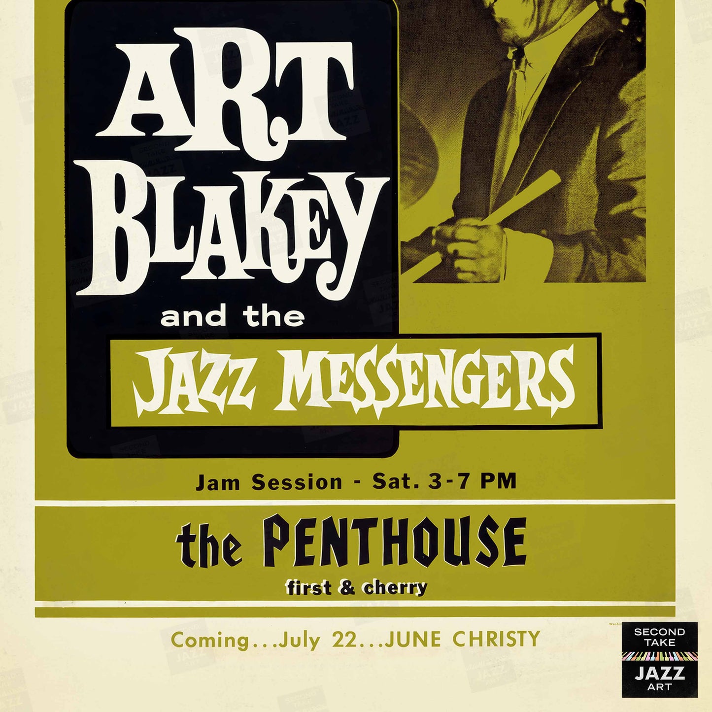 Art Blakey & The Jazz Messengers jazz poster - Penthouse - Seattle - 1960 (green variant)