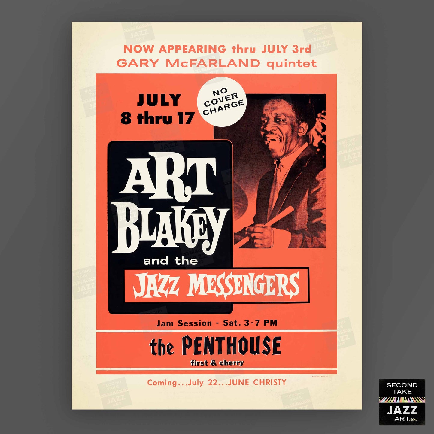 Art Blakey & The Jazz Messengers jazz poster - Penthouse - Seattle - 1960 (red variant)