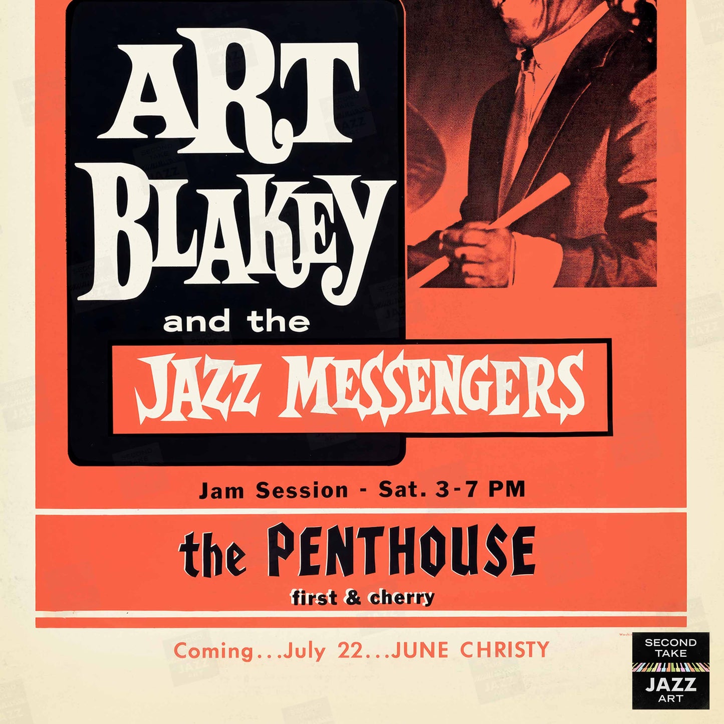 Art Blakey & The Jazz Messengers jazz poster - Penthouse - Seattle - 1960 (red variant)