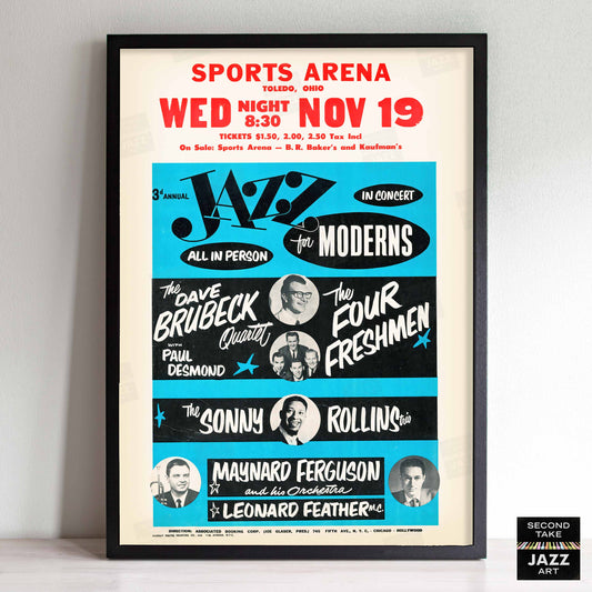 Dave Brubeck - Sonny Rollins - Four Freshmen - Maynard Ferguson jazz poster - Toledo Sports Arena - 1958
