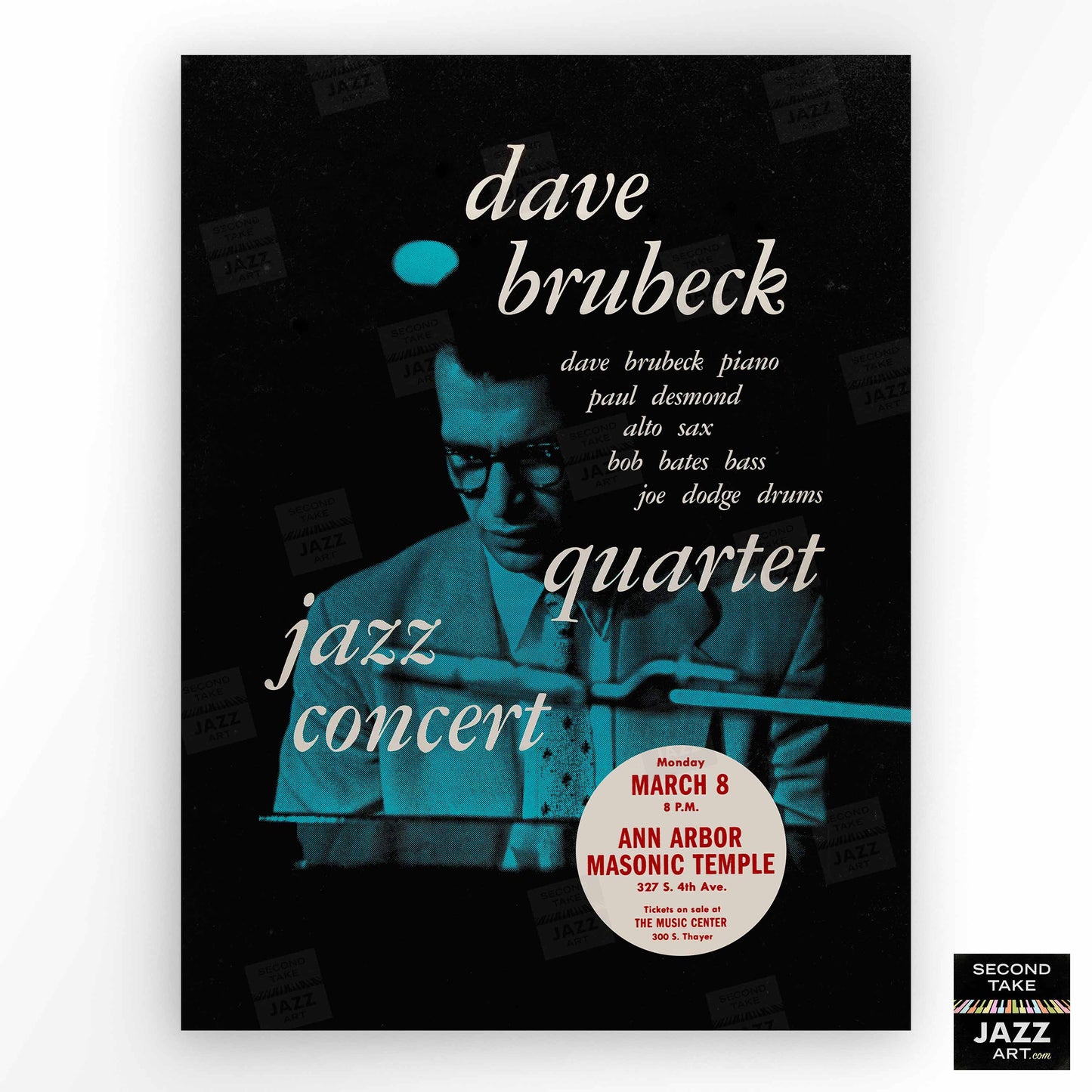 Dave Brubeck - Paul Desmond jazz poster - Jazz Goes to College - Univ. of Michigan - 1954