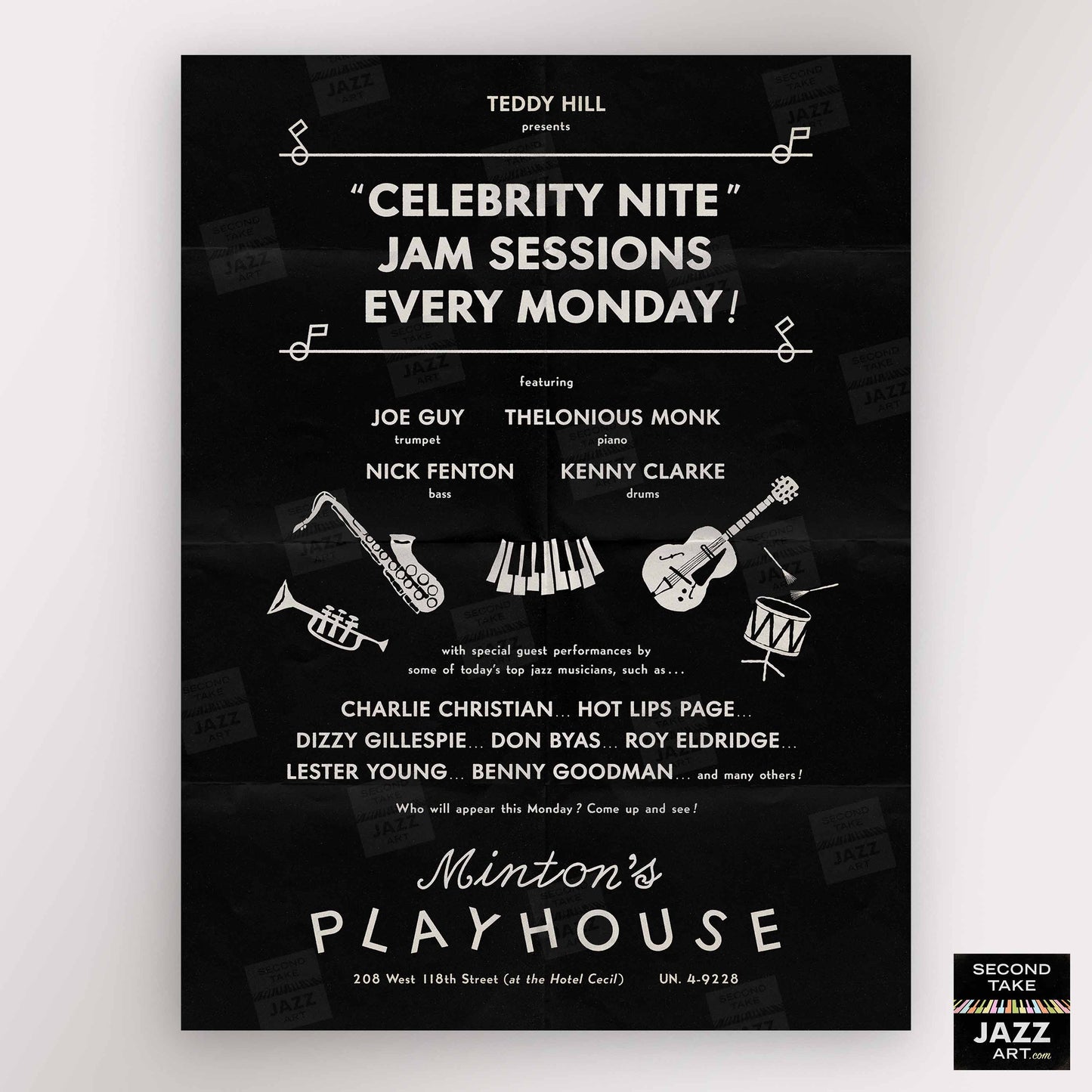 Charlie Christian - Kenny Clarke - Thelonious Monk jazz poster - Minton's Playhouse - 1941