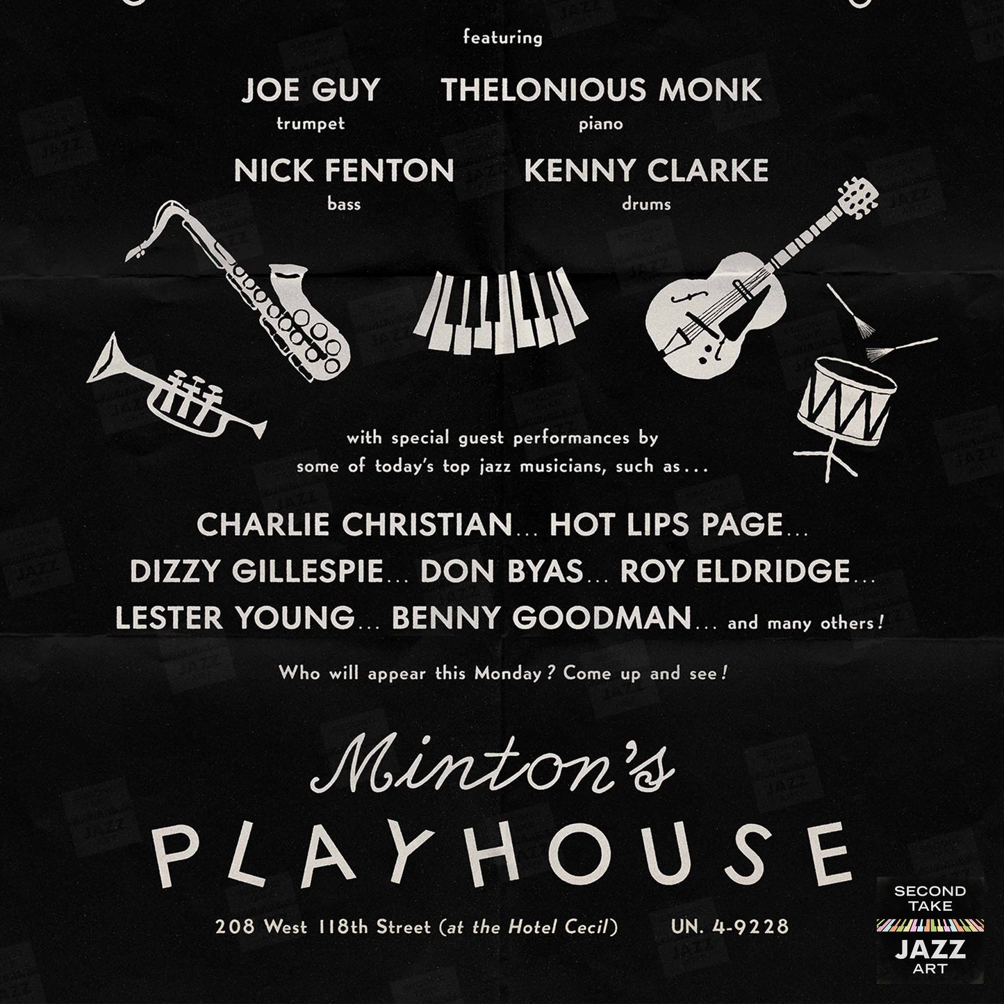 Charlie Christian - Kenny Clarke - Thelonious Monk jazz poster - Minton's Playhouse - 1941