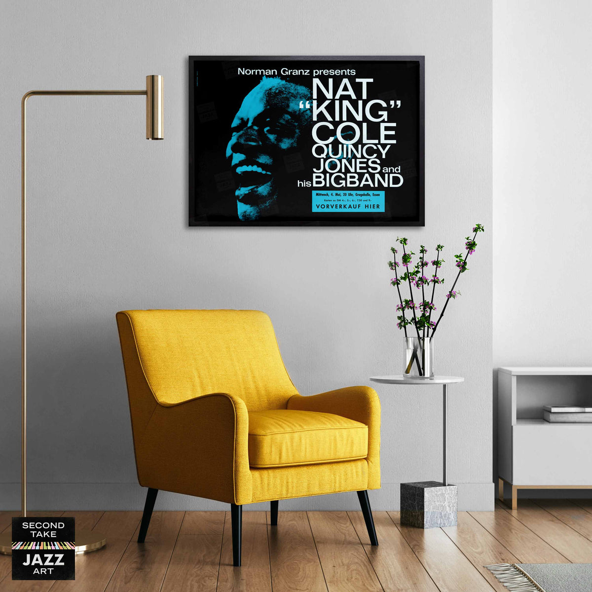 Nat King Cole - Quincy Jones Big Band jazz poster - Essen - 1960 (blue variant, horizontal)