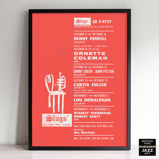Ornette Coleman - Grant Green - Lou Donaldson jazz poster - Slugs' Saloon - 1966