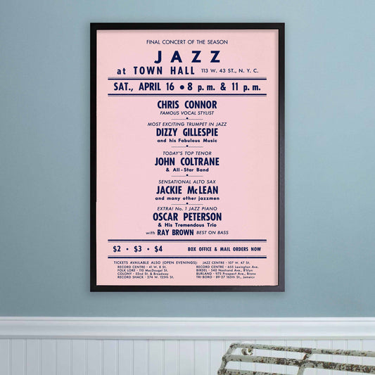 Chris Connor - Dizzy Gillespie - John Coltrane jazz poster - Town Hall - 1960