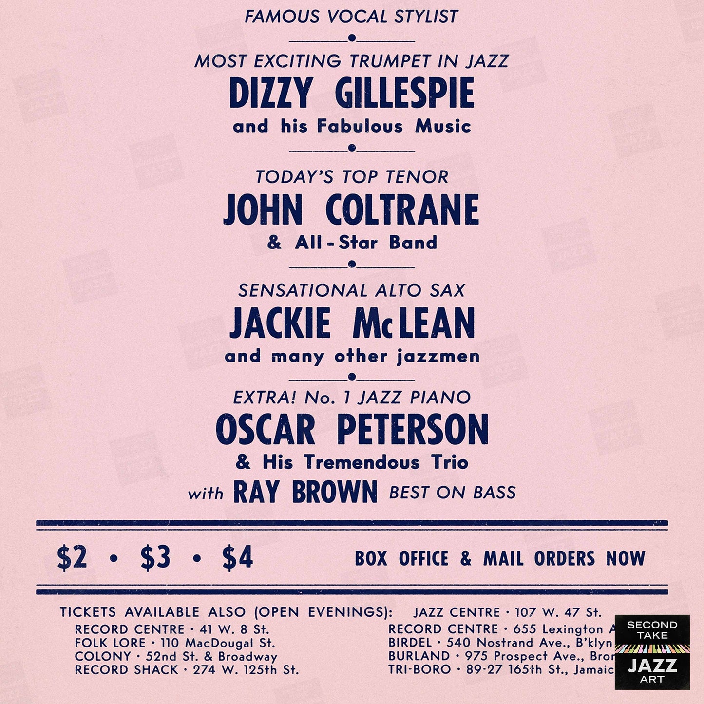 Chris Connor - Dizzy Gillespie - John Coltrane jazz poster - Town Hall - 1960