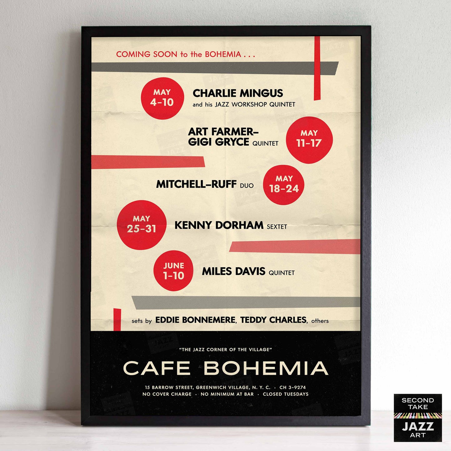 Miles Davis - John Coltrane - Kenny Dorham jazz poster - At the Cafe Bohemia - 1956