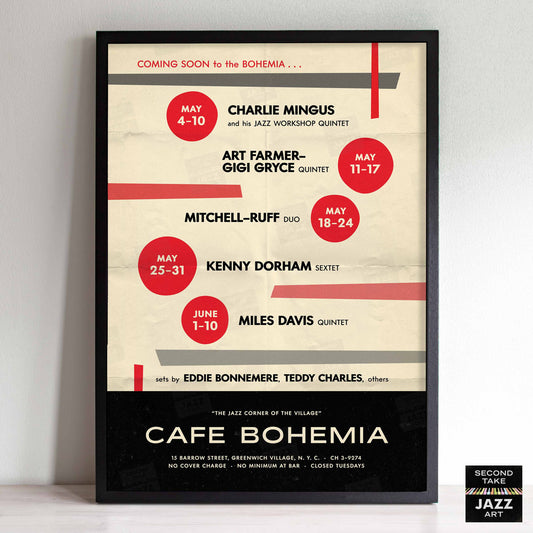 Miles Davis - John Coltrane - Kenny Dorham jazz poster - At the Cafe Bohemia - 1956