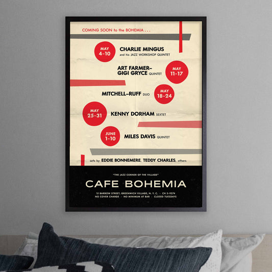 Miles Davis - John Coltrane - Kenny Dorham jazz poster - At the Cafe Bohemia - 1956