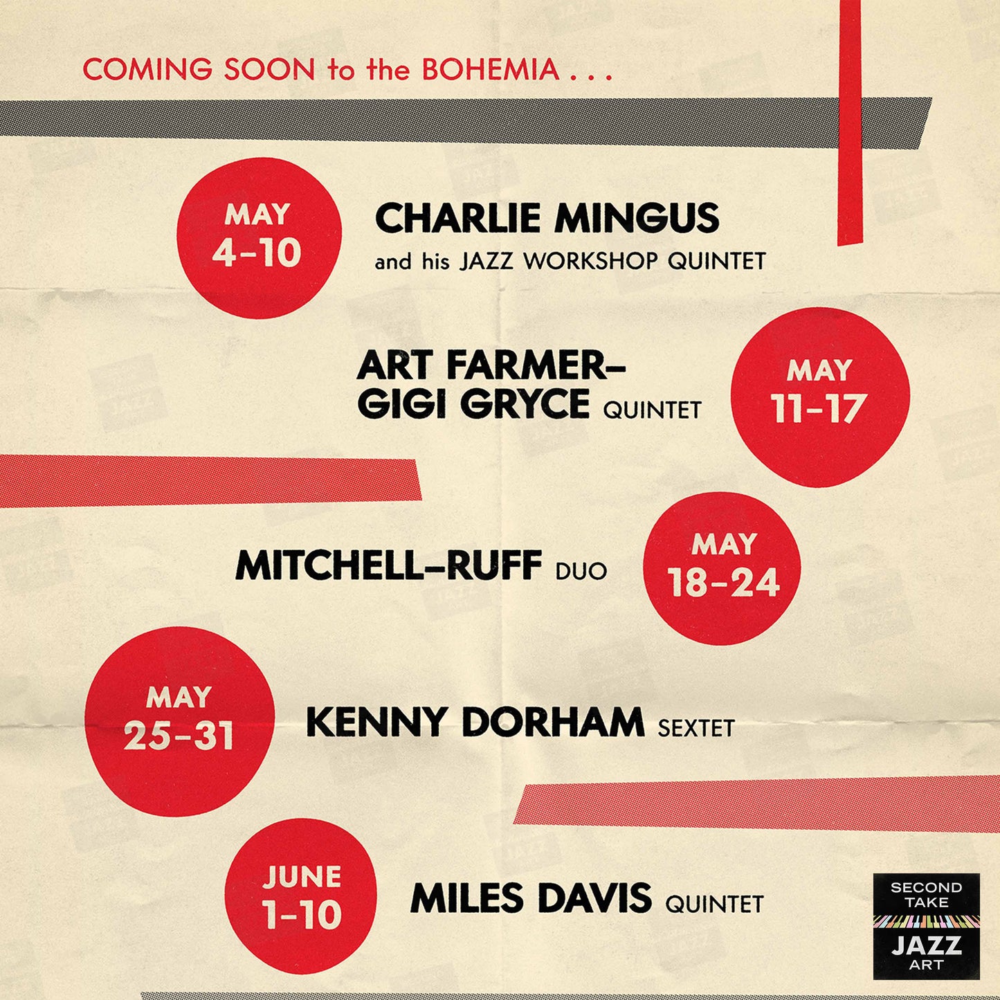 Miles Davis - John Coltrane - Kenny Dorham jazz poster - At the Cafe Bohemia - 1956