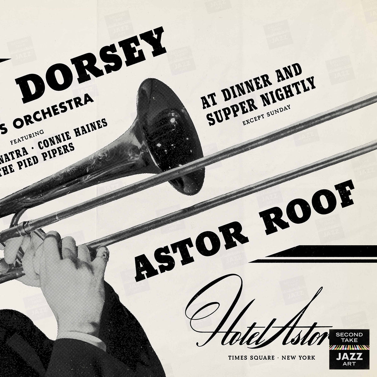 Tommy Dorsey - Frank Sinatra jazz poster - Astor Roof - 1940 (horizontal)