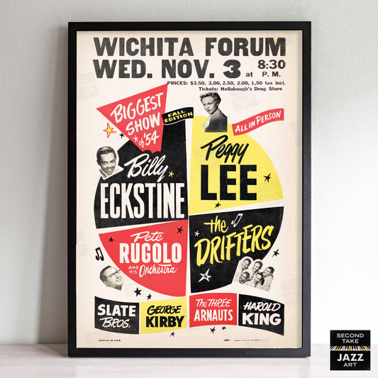 Billy Eckstine - Peggy Lee - The Drifters jazz poster - Wichita Forum - 1954