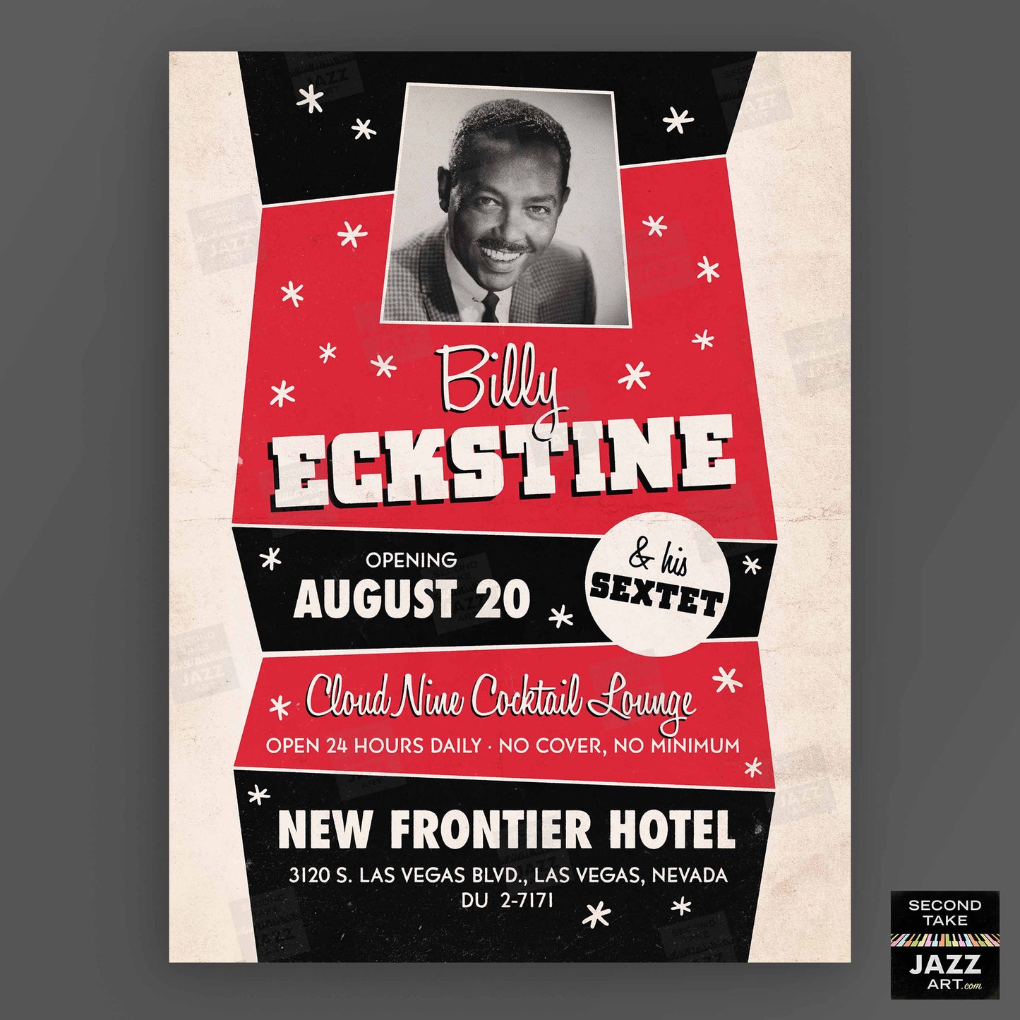 Billy Eckstine jazz poster - No Cover, No Minimum - Las Vegas - 1960