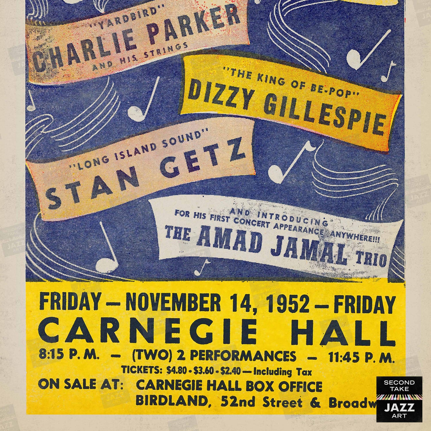 Duke Ellington - Billie Holiday - Charlie Parker jazz poster - Carnegie Hall - 1952