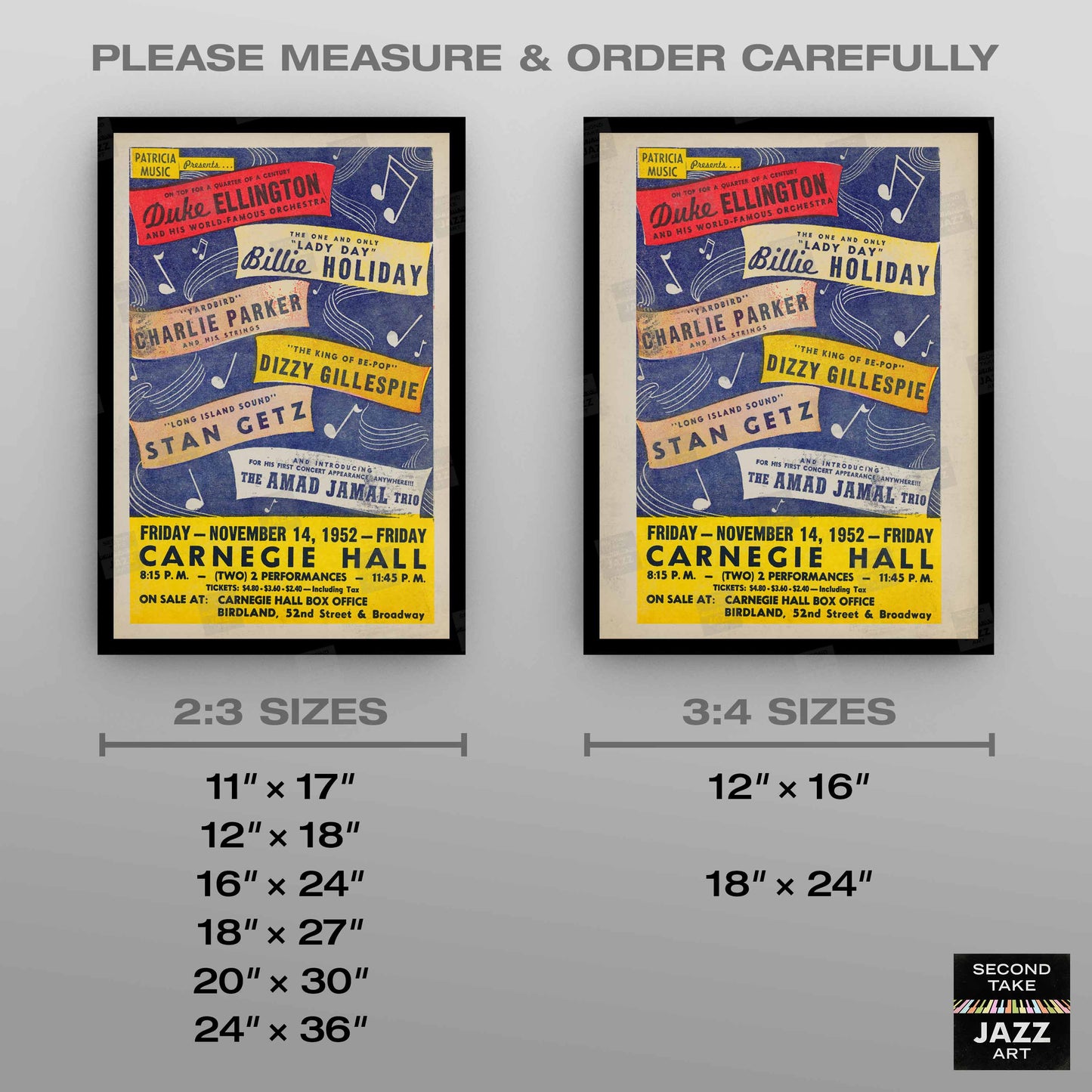 Duke Ellington - Billie Holiday - Charlie Parker jazz poster - Carnegie Hall - 1952