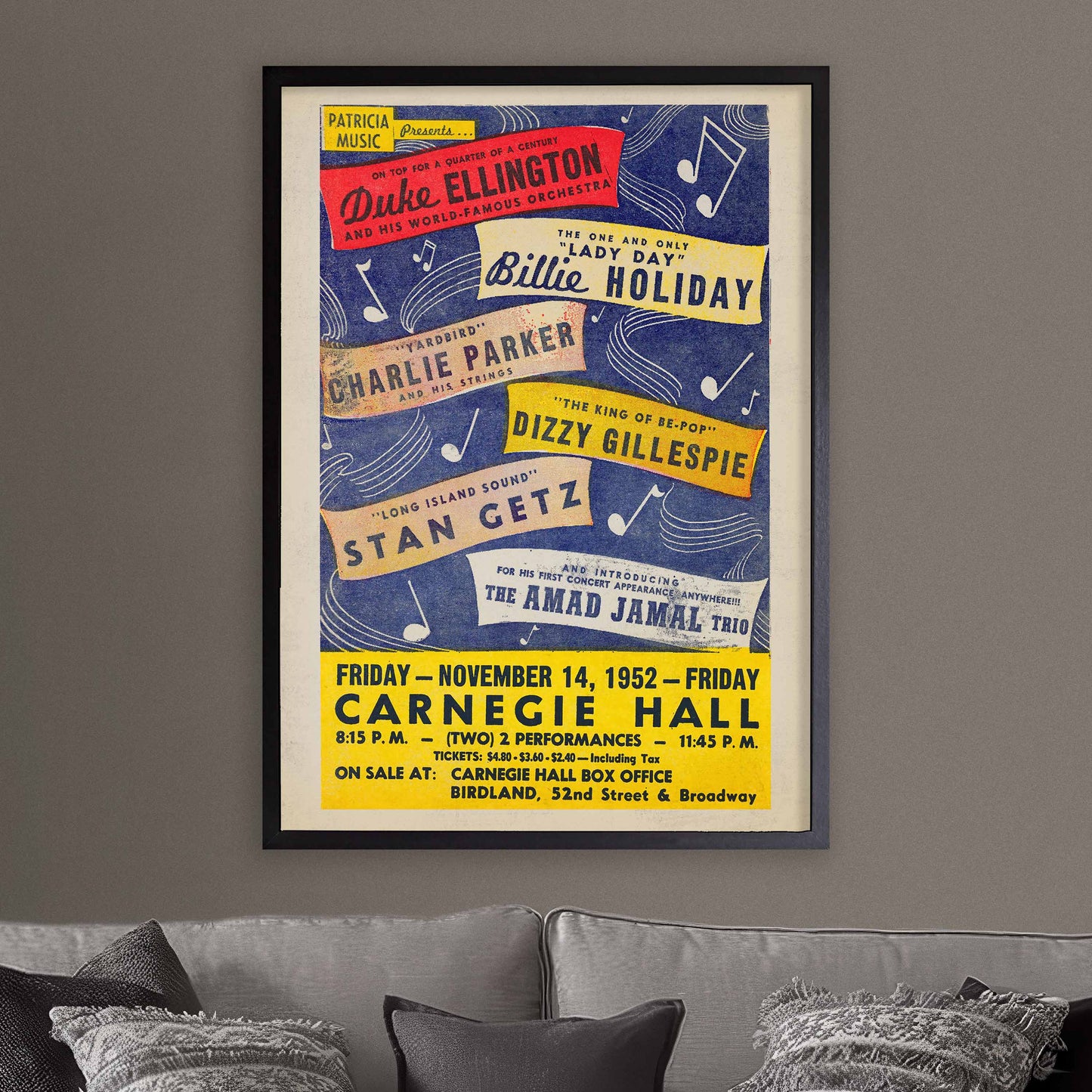 Duke Ellington - Billie Holiday - Charlie Parker jazz poster - Carnegie Hall - 1952