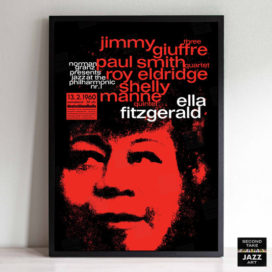 Ella Fitzgerald jazz poster - Ella in Berlin - Mack the Knife - 1960 (red variant)